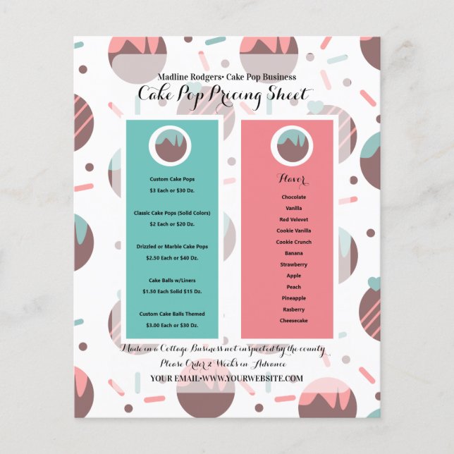 Cake Pop Business Logo Pricing List Flyer (Front)