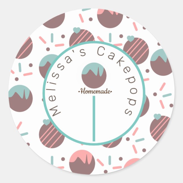 Cake Pop Logo Homemade Bakery Sprinkles Classic Round Sticker (Front)