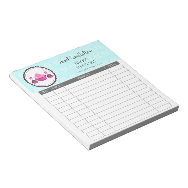 Cake Pops and Cupcake Aqua Receipts Notepad (Angled)