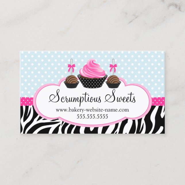 Cake Pops and Cupcake Bakery Business Card (Front)