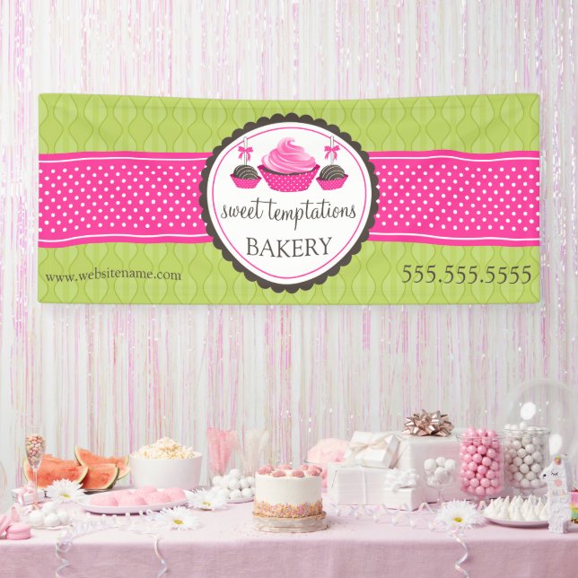 Cake Pops and Cupcake Green Pink Banner (Party)