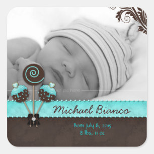 Cake Pops Baby Boy Sticker Blue Brown Candy 2
