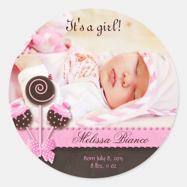 Cake Pops Baby Girl Sticker Pink Brown Candy (Front)