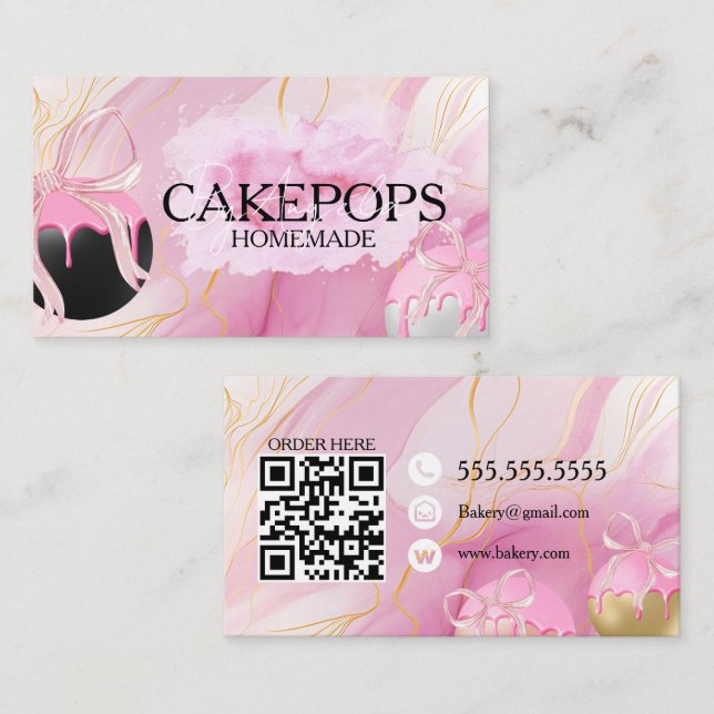 Cake Pops Baker Bakery Treats Pink Business Card (Front/Back)