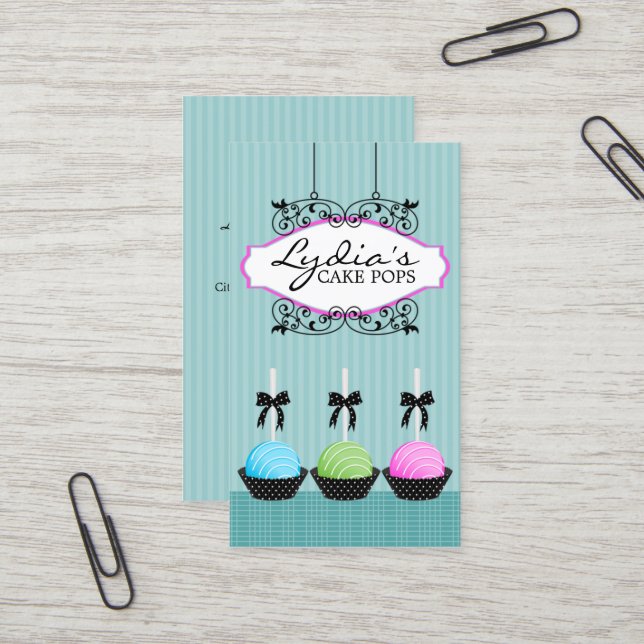 Cake Pops Bakery Business Card (Front/Back In Situ)