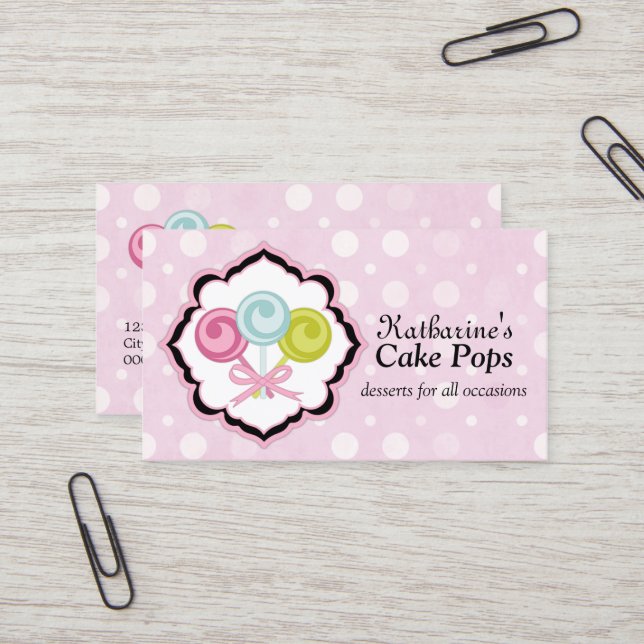 Cake Pops Bakery Business Card (Front/Back In Situ)