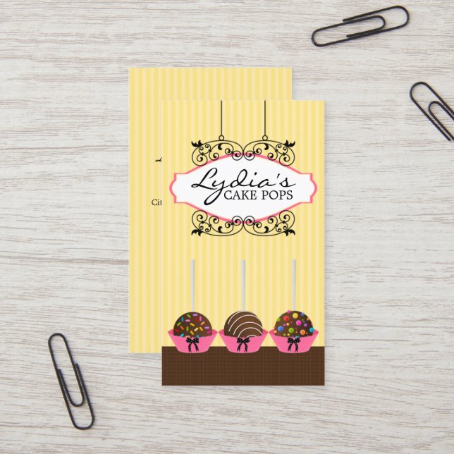 Cake Pops Bakery Business Cards (Front/Back In Situ)