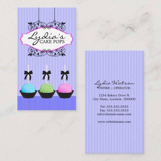 Cake Pops Bakery in Lavender Business Card (Front/Back)