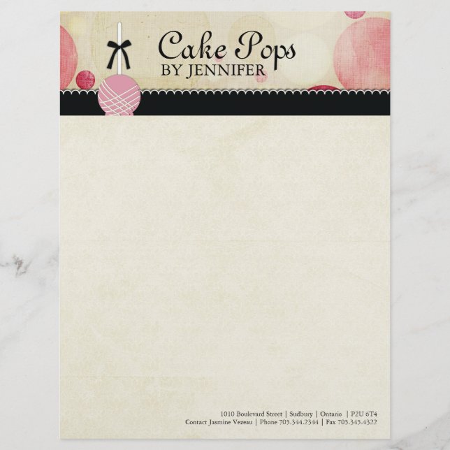 Cake Pops Bakery Letterhead (Front)