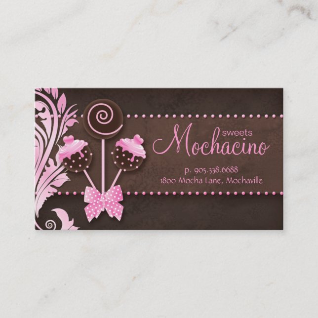 Cake Pops Business Card Bakery Pink Brown Vintage (Front)