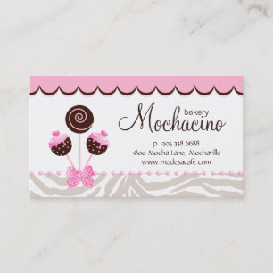 Cake Pops Business Card Bakery Pink Brown Zebra