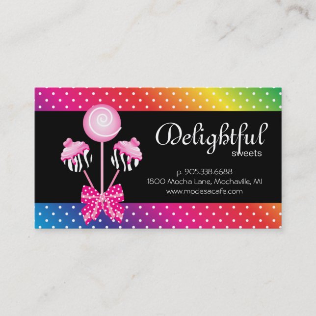 Cake Pops Business Card Bakery Zebra Retro Rainbow (Front)