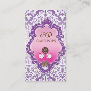 Cake Pops Business Card Retro Damask Pink Purple