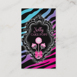 Cake Pops Business Card Retro Zebra Pink Blue