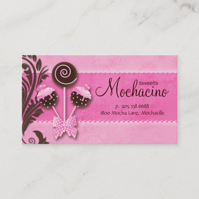 Cake Pops Business Card Vintage Bakery Pink Brown (Front)
