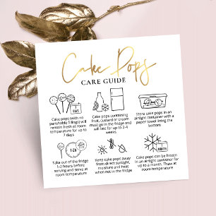 Cake Pops Care Guide White & Gold Modern Bakery Square Business Card