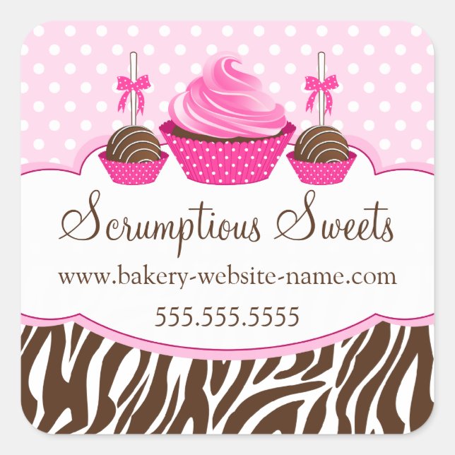 Cake Pops Cupcake Bakery Box Seals (Front)