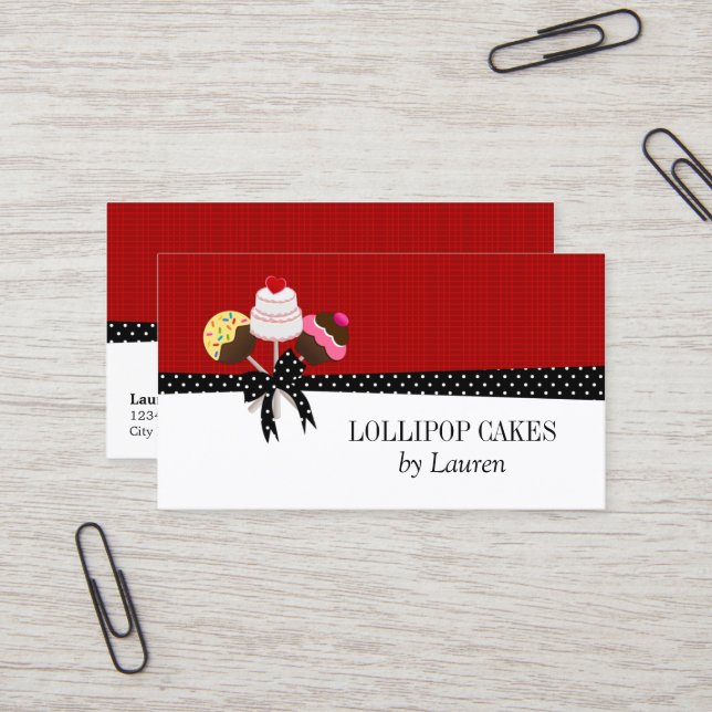 Cake Pops Red Business Card (Front/Back In Situ)