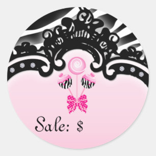 Cake Pops Sticker Price Tag Sale Zebra Pink Black