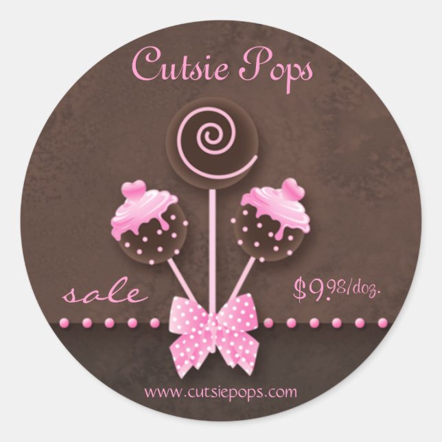 Cake Pops Stickers Bakery Vintage Pink Brown Candy (Front)