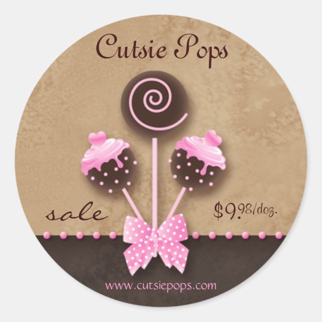 Cake Pops Stickers Bakery Vintage Pink Caramel (Front)