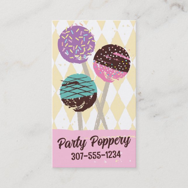 Cake pops wedding event baking bakery pink business card (Front)