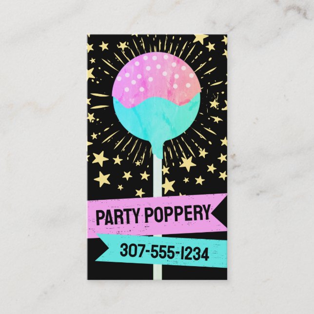 Cake pops wedding event baking bakery pink teal business card (Front)