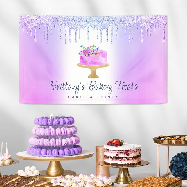 Cake Purple Ombre Glitter Drips Bakery Pastry Chef Banner (Creator Uploaded)