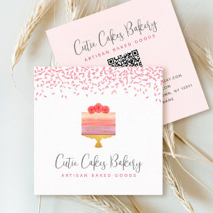 Cake QR Code Pink Ombre Sprinkles Pastry Chef Chic Square Business Card