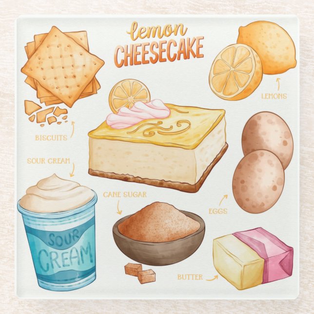 Cake Recipe Glass Coaster (Front)