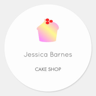 Cake shop cupcake silhouette white classic round sticker