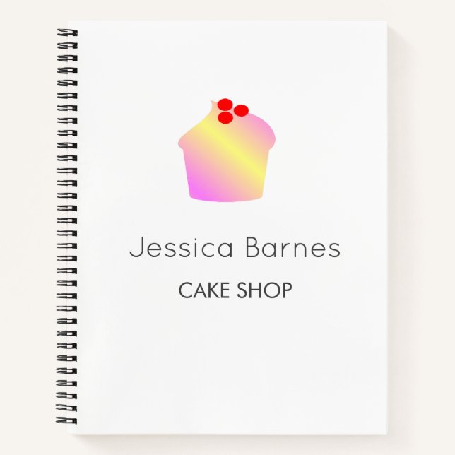 Cake shop cupcake silhouette white notebook (Front)