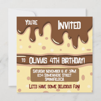 Cake slice cartoon sweet kids birthday party invitation