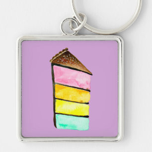 Cake slice rainbow cake art key ring