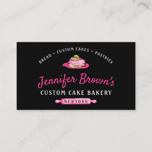 Cake Slice Tasty Pastry Bakery cheesecake black Business Card