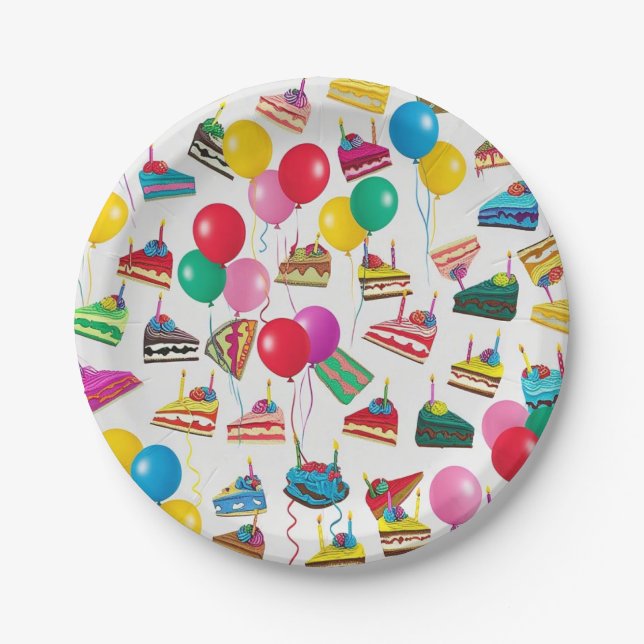 " CAKE SLICES AND BALLOONS " PAPER PLATE (Front)