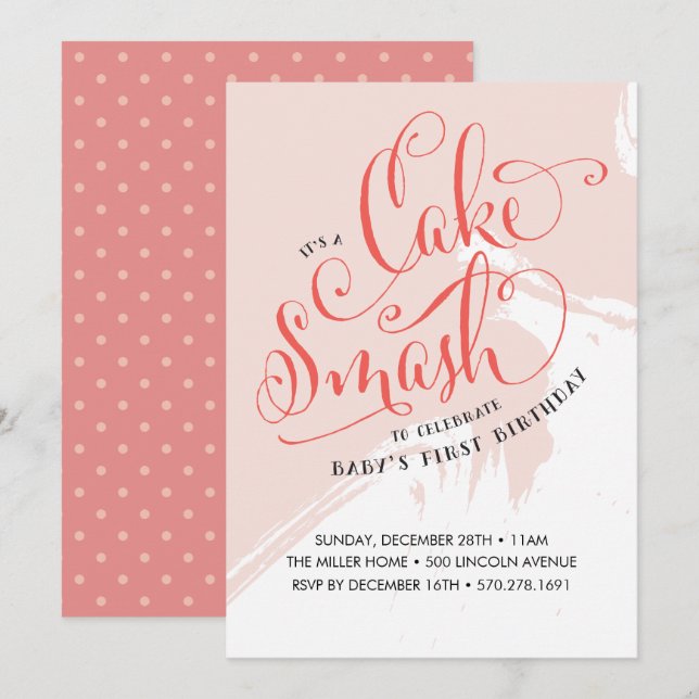 Cake Smash Birthday Invitation, Girl Card (Front/Back)