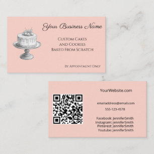 Cake Stand Elegant Bakery Peach Custom QR Code Business Card