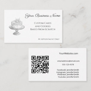 Cake Stand Elegant Bakery White Custom QR Code Business Card