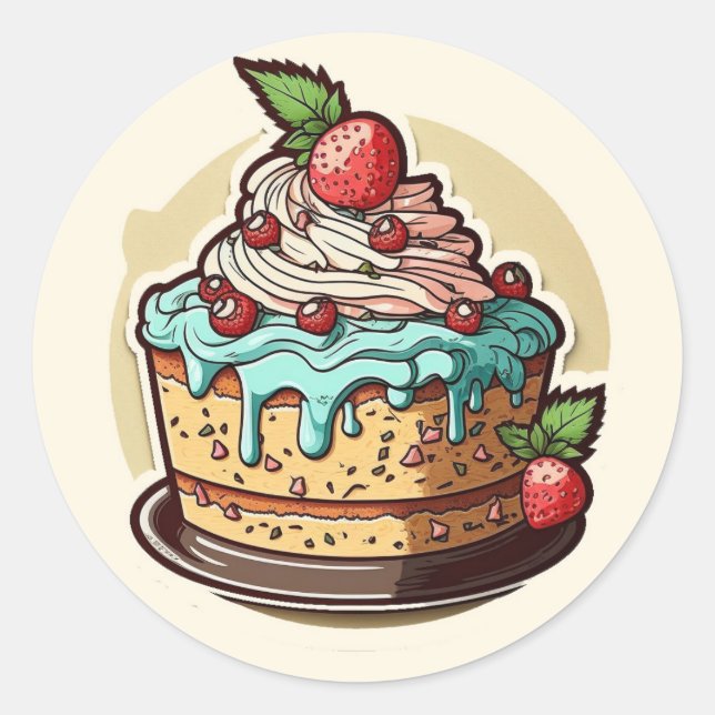 Cake sticker. Birthday Classic Round Sticker (Front)
