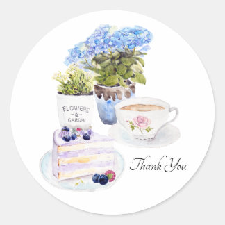 cake tea and flowers classic round sticker