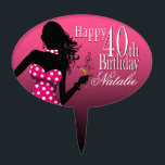 CAKE TOPPER Polka Dot 40th Birthday fuschia pink<br><div class="desc">40th Birthday polka dot cake topper pick</div>