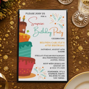 Cake Tower Surprise Birthday Party Invite