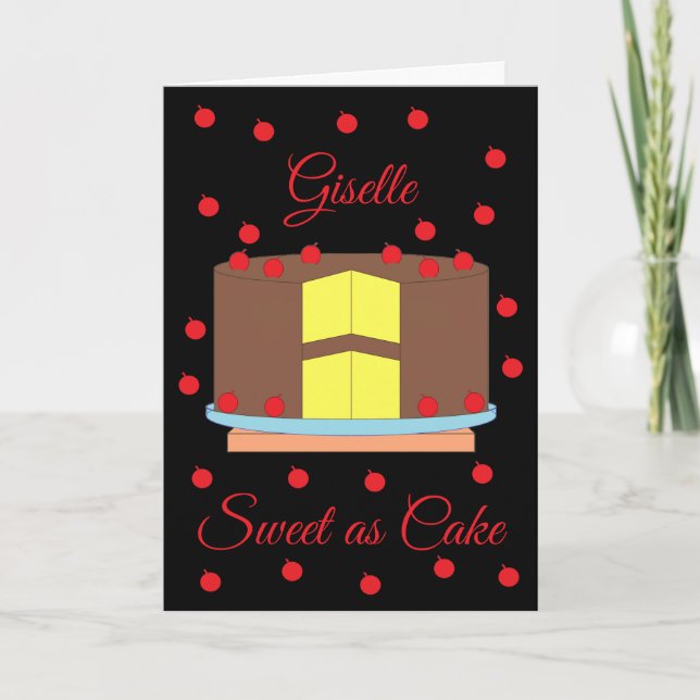 Cake with Cherries:  Black Blank Card (Front)