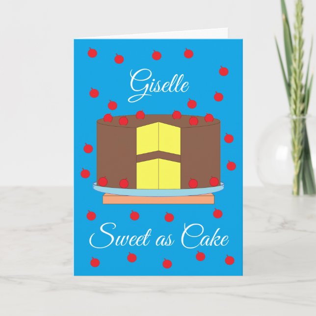 Cake with Cherries:  Blue-green Blank Card (Front)