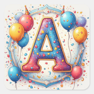 🎂 Cake With Letter A Birthday Candles Party 🎂 Square Sticker