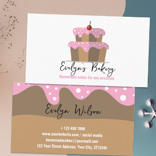 Cake With Pink Frosting Cherry Homemade Bakery Business Card