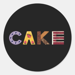 Cake word made out of pastries, layered and bar ca classic round sticker