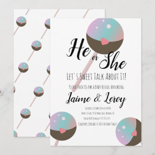 Cakepop Gender Reveal He or She  Invitation