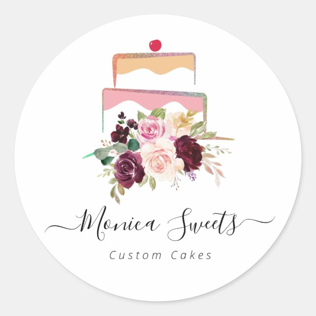 cakery watecolor floral business card classic round sticker (Front)